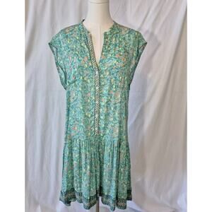 Poupette St Barth Green Pink Floral Cover Up Dress Large